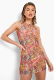 70s Floral Mesh Racer Beach Dress